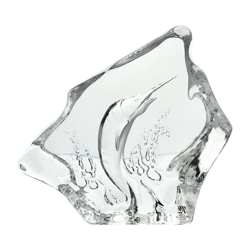Mats Jonasson X Målerås Crystal Sword Sail Fish Paperweight Sculpture 6” Signed